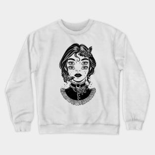 Cute victorian witch with butterflies and four eyes Crewneck Sweatshirt